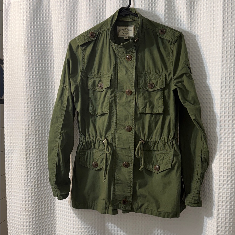 Lucky Brand Olive Green Utility Jacket with Waist Drawstring Size XSMALL